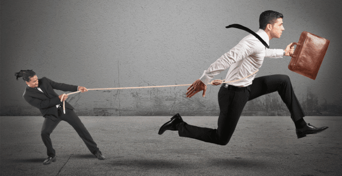 Boss Trying to Hold Employee with Lasso While Employee is Running Away