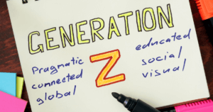 Generation Z Written on Notebook with Pragmatic Connected Global Educated Social Visual Written Around it