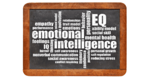 Emotional Intelligence and Related Phrases Written Together on Small Chalkboard