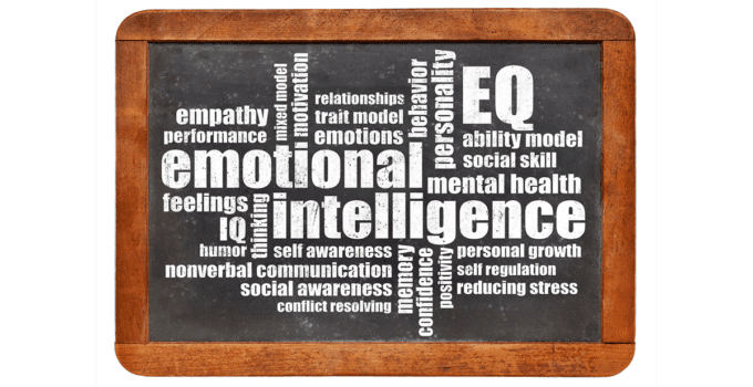 Emotional Intelligence and Related Phrases Written Together on Small Chalkboard
